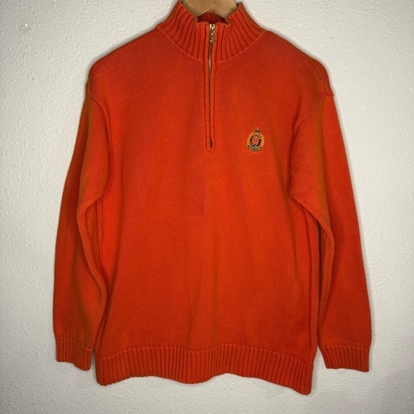Lauren Ralph Lauren Sweaters - Lauren Ralph Lauren 1/4-zip Sweater Orange Cotton Ribbed 90’s Women’s Size Large